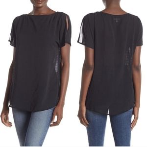 NWT 14th and Union Grid Sheer Black Blouse XS